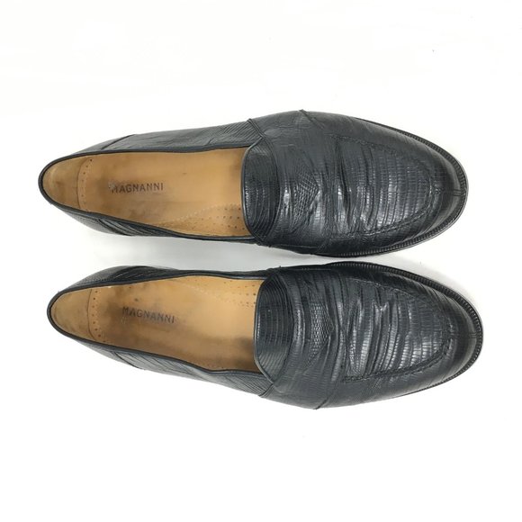 Men\'s Magnanni Penny Loafers Dress Shoes Size 10.5 Black Full Genuine Lizard